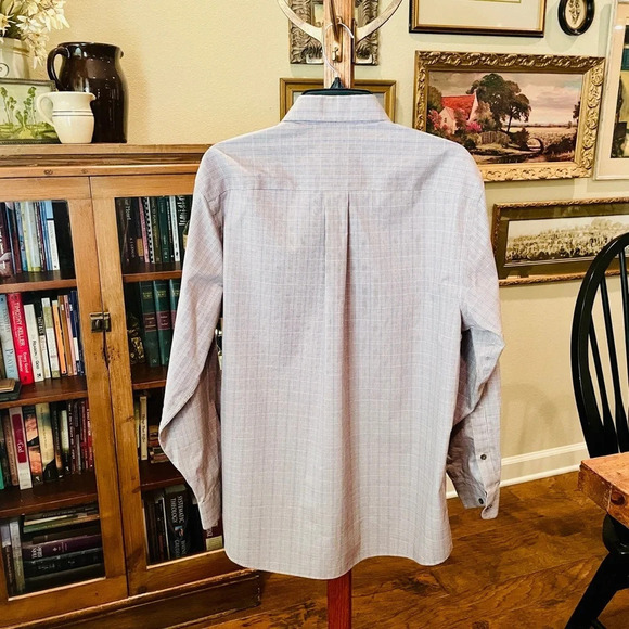 Jos. A. Bank Traveler long sleeve button down shirt houndstooth SZ M gray white - Picture 8 of 9